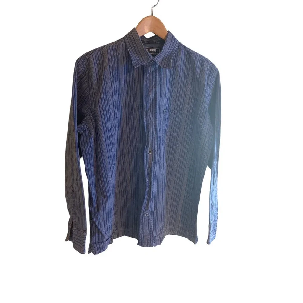 National Outfitters Mens XL Blue Striped Button-Up Long Sleeve Shirt Gorpcore